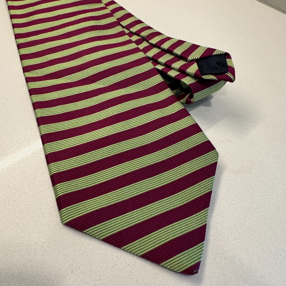 Brooks Brothers‎ Tie Repp Red Green Stripe Necktie Silk Woven Hand Made Makers